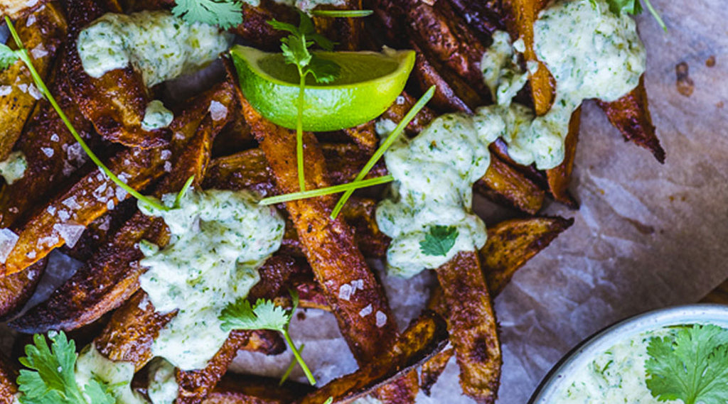 KUMARA WEDGES WITH CORIANDER YOGHURT SAUCE