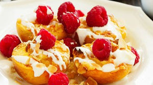 ROASTED STONE FRUIT WITH AMARETTI AND RASPBERRIES