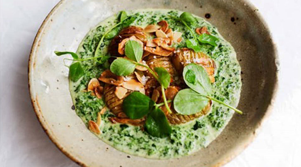 ROAST NEW POTATOES AND CREAMED SPINACH